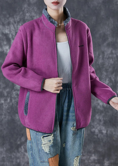 Purple Warm Fleece Jackets Embroidered Winter Ada Fashion