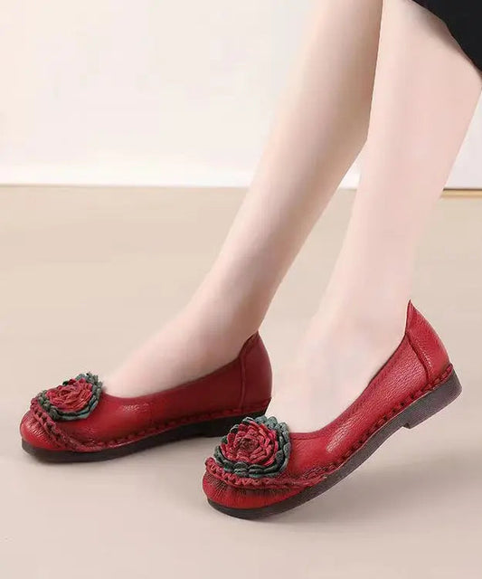 Red Flat Shoes For Women Comfortable Splicing Floral Ada Fashion