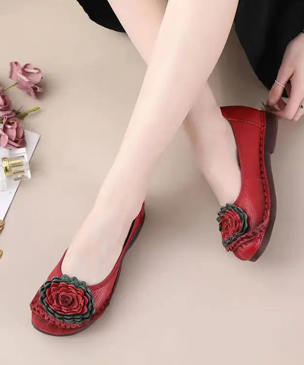 Red Flat Shoes For Women Comfortable Splicing Floral Ada Fashion