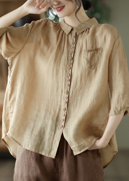 Red Low High Design Solid Linen Shirt Half Sleeve LY4449 - fabuloryshop