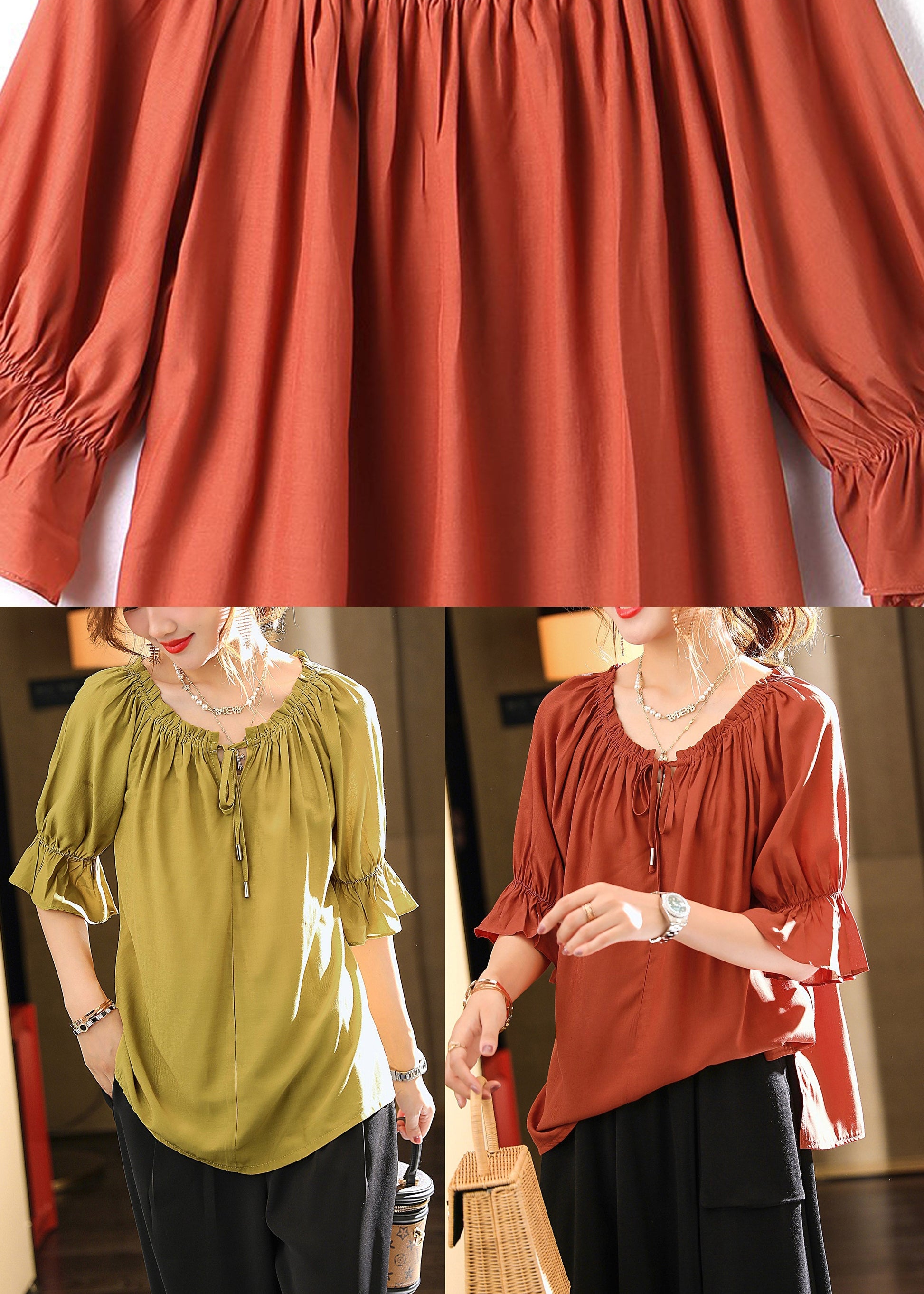 Red Neck Tie Solid Top Short Sleeve LY1521 - fabuloryshop