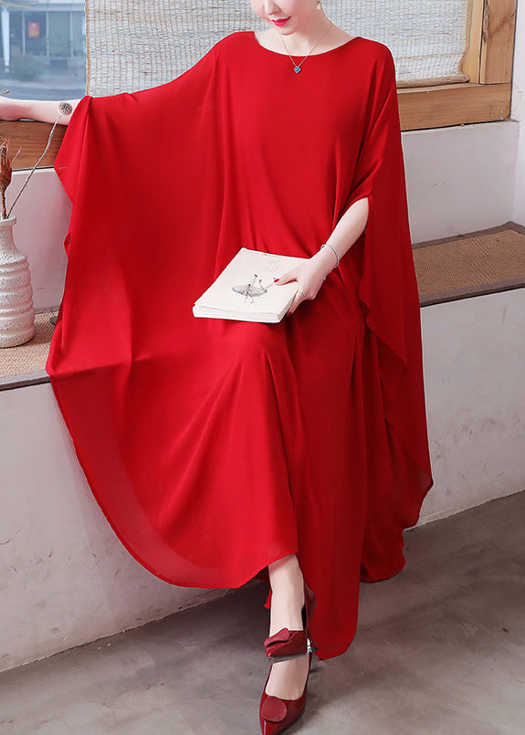 Red O-Neck Chiffon Maxi Dress And Wide Leg Pants Two Pieces Set Long Sleeve LY1696 - fabuloryshop