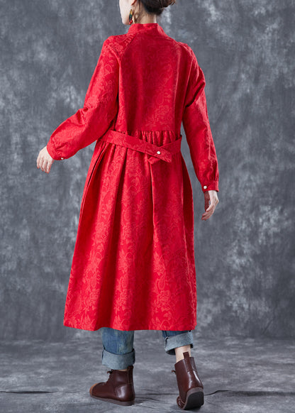 Red Oriental Linen Long Dress Chinese Button Tassel Spring LY5605 - fabuloryshop