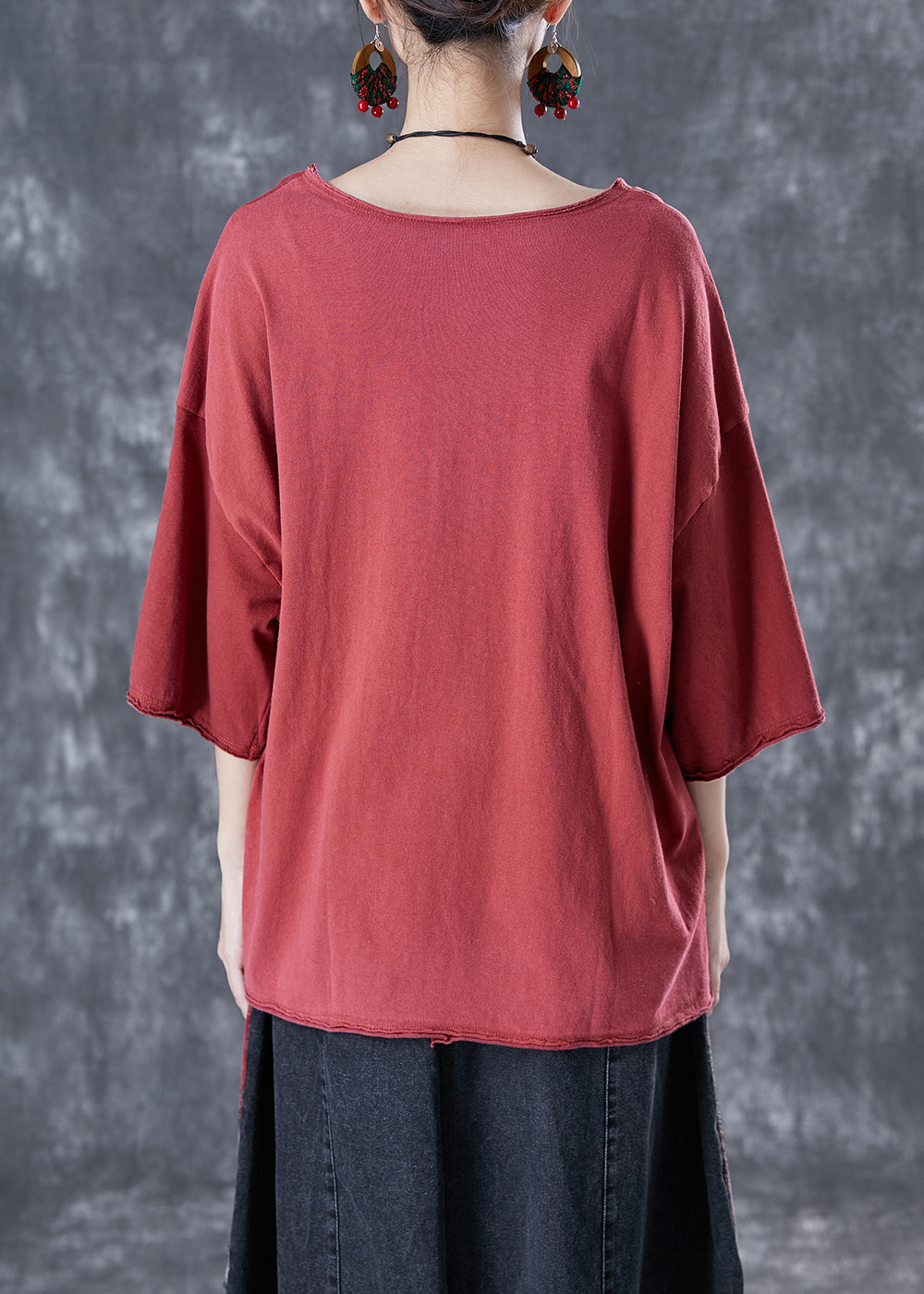 Red Patchwork Cotton Tank Oversized Asymmetrical Summer LY4149 - fabuloryshop