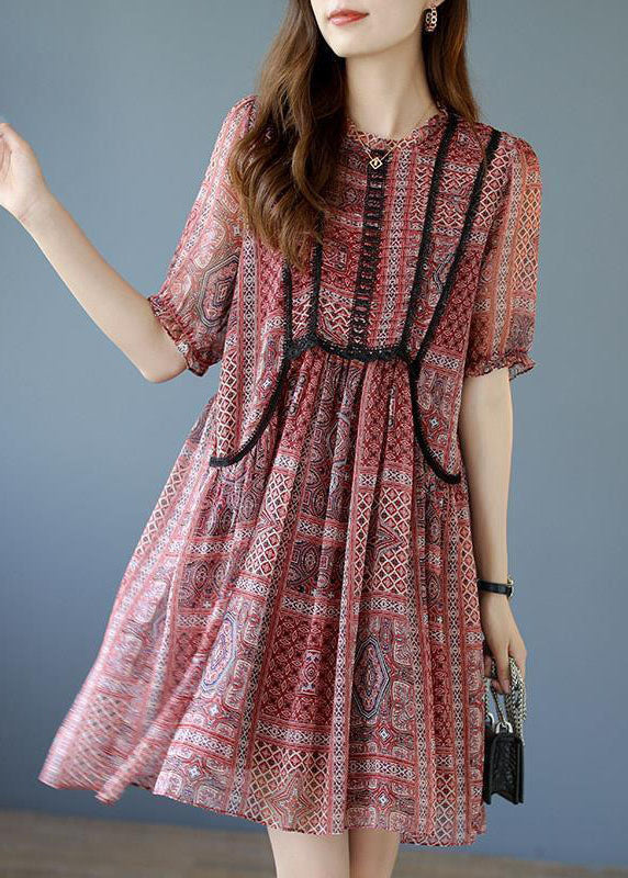 Red Patchwork Lace Chiffon A Line Dresses O-Neck Summer LY0536 - fabuloryshop