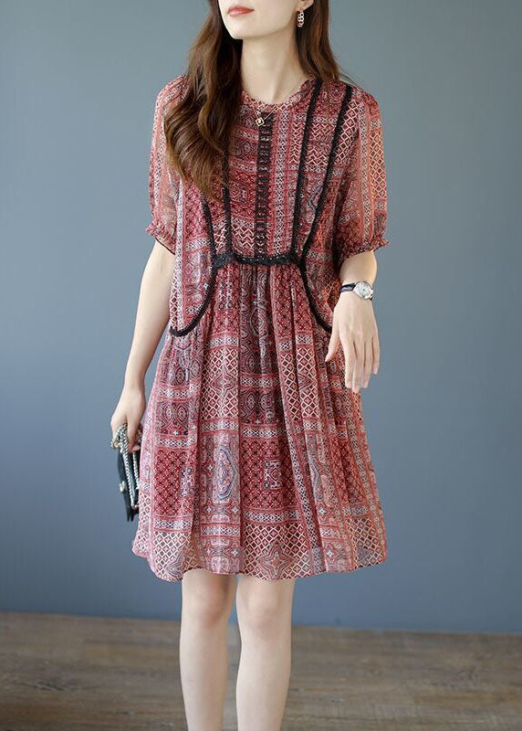 Red Patchwork Lace Chiffon A Line Dresses O-Neck Summer LY0536 - fabuloryshop