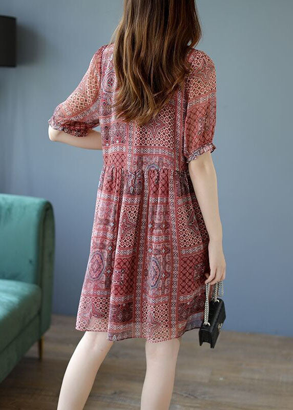 Red Patchwork Lace Chiffon A Line Dresses O-Neck Summer LY0536 - fabuloryshop