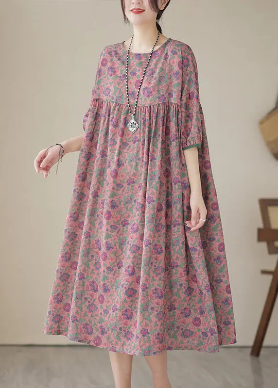 Red Patchwork Linen Maxi Dresses Oversized Print Summer Ada Fashion