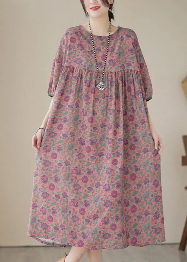 Red Patchwork Linen Maxi Dresses Oversized Print Summer Ada Fashion
