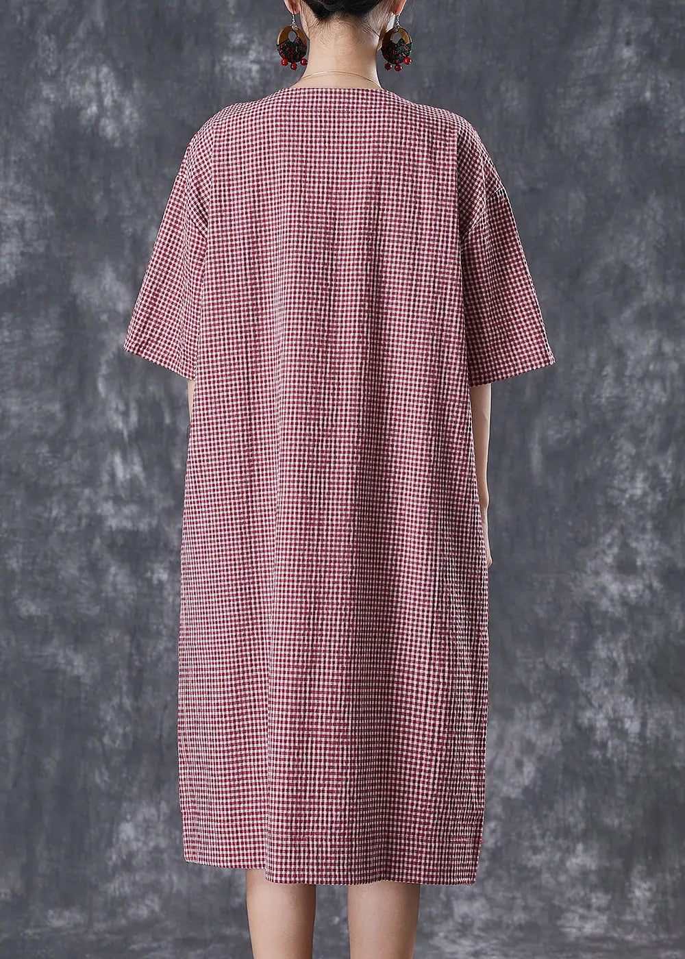 Red Plaid Cotton Holiday Dress Oversized Summer Ada Fashion