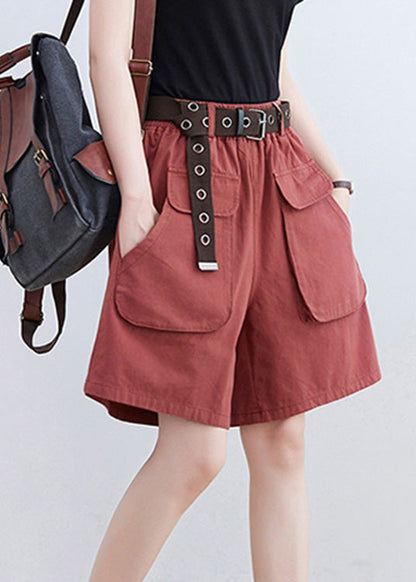 Red Pockets Elastic Waist Wide Leg Shorts LY6029 - fabuloryshop