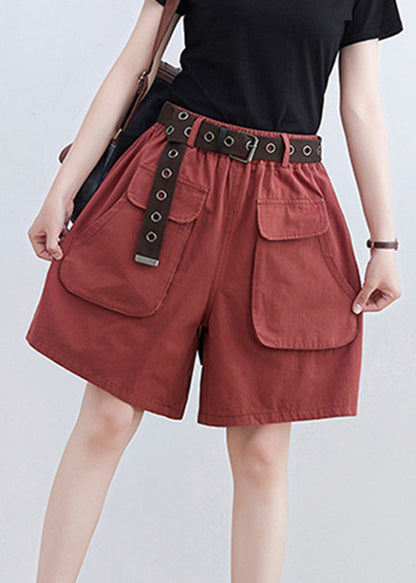 Red Pockets Elastic Waist Wide Leg Shorts LY6029 - fabuloryshop