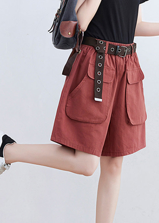 Red Pockets Elastic Waist Wide Leg Shorts LY6029 - fabuloryshop