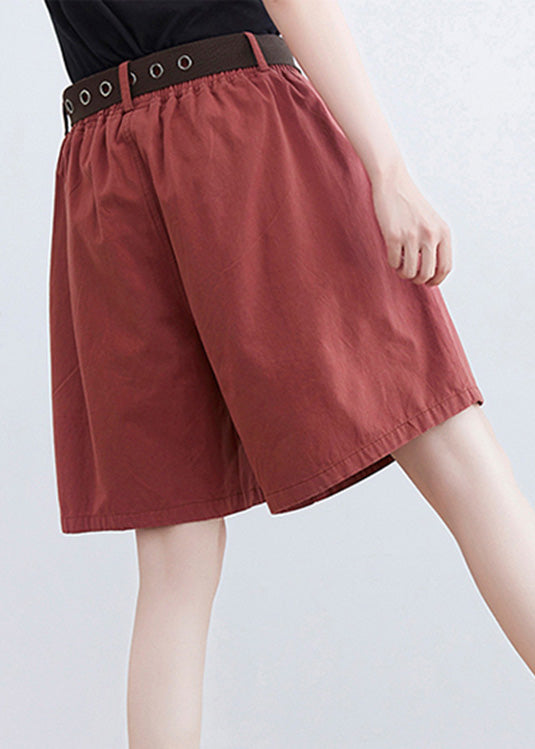 Red Pockets Elastic Waist Wide Leg Shorts LY6029 - fabuloryshop