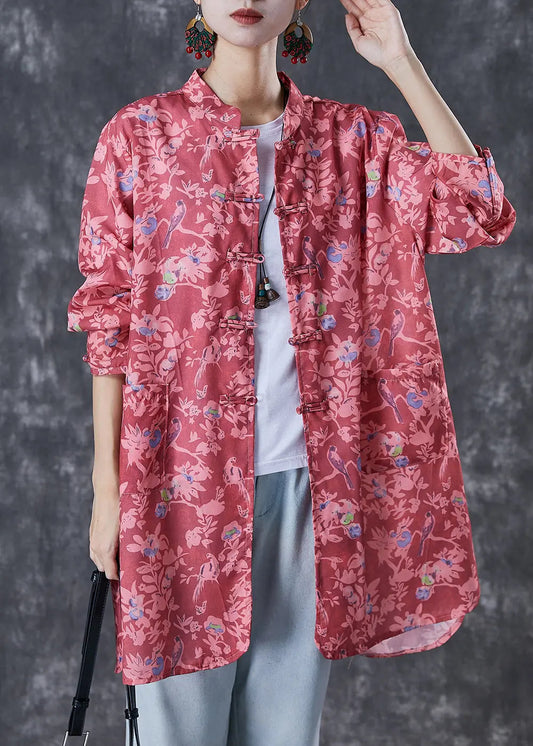 Red Print Cotton Shirt Tops Chinese Button Fall Ada Fashion