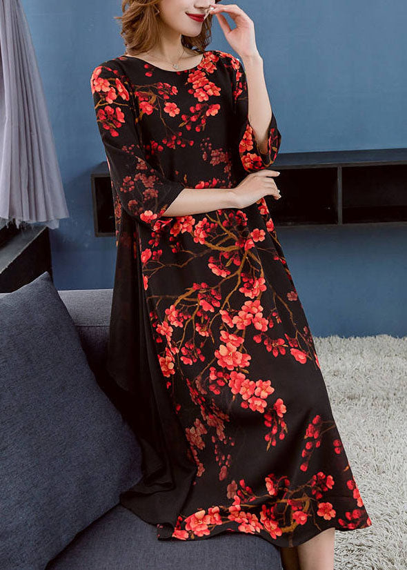 Red Print Patchwork Chiffon Dresses O Neck Wrinkled Summer Ada Fashion