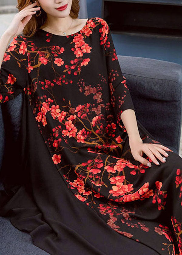 Red Print Patchwork Chiffon Dresses O Neck Wrinkled Summer Ada Fashion