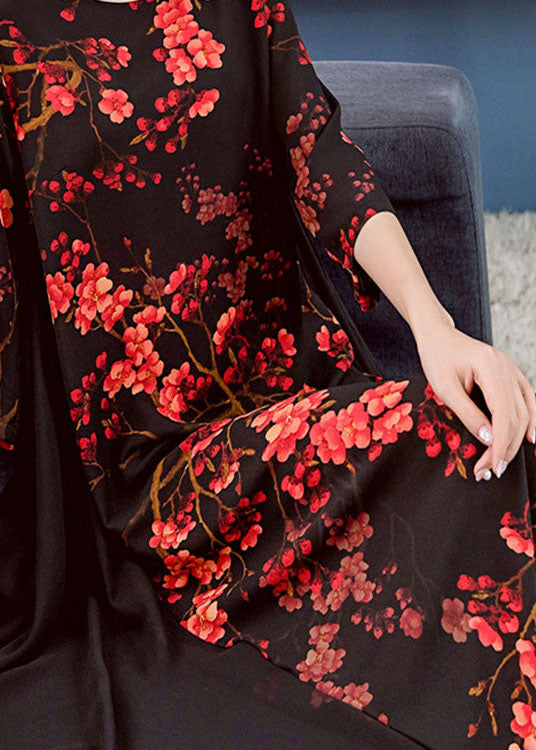 Red Print Patchwork Chiffon Dresses O Neck Wrinkled Summer Ada Fashion