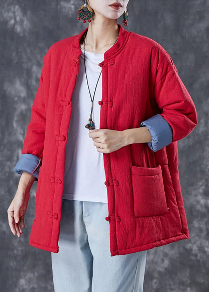 Red Warm Fine Cotton Filled Jacket Chinese Style In Winter Ada Fashion