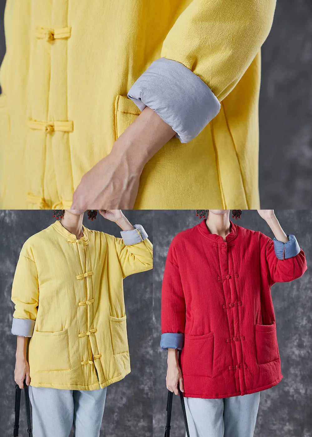 Red Warm Fine Cotton Filled Jacket Chinese Style In Winter Ada Fashion