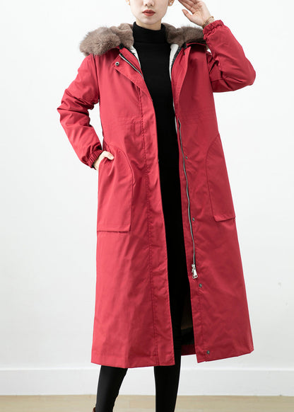 Red Warm Otter Rabbit Hair Lined Women Coats Fox Collar Witner ML2457