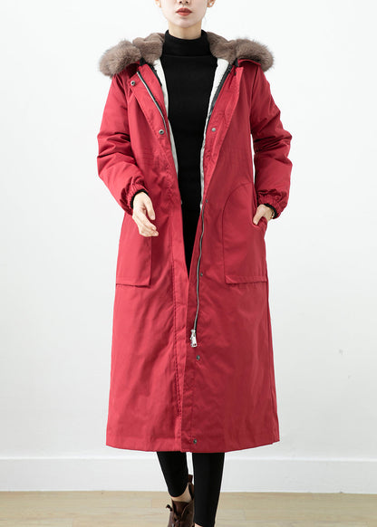 Red Warm Otter Rabbit Hair Lined Women Coats Fox Collar Witner ML2457