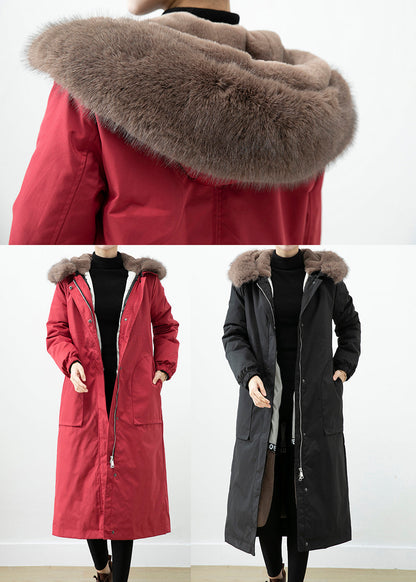 Red Warm Otter Rabbit Hair Lined Women Coats Fox Collar Witner ML2457