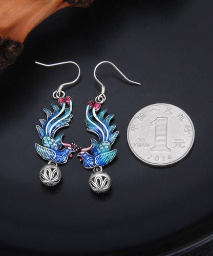 Regular Blue Sterling Silver Cloisonne Phoenix Drop Earrings LY2307 - fabuloryshop