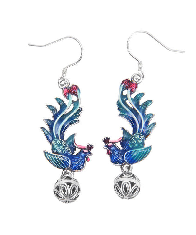 Regular Blue Sterling Silver Cloisonne Phoenix Drop Earrings LY2307 - fabuloryshop