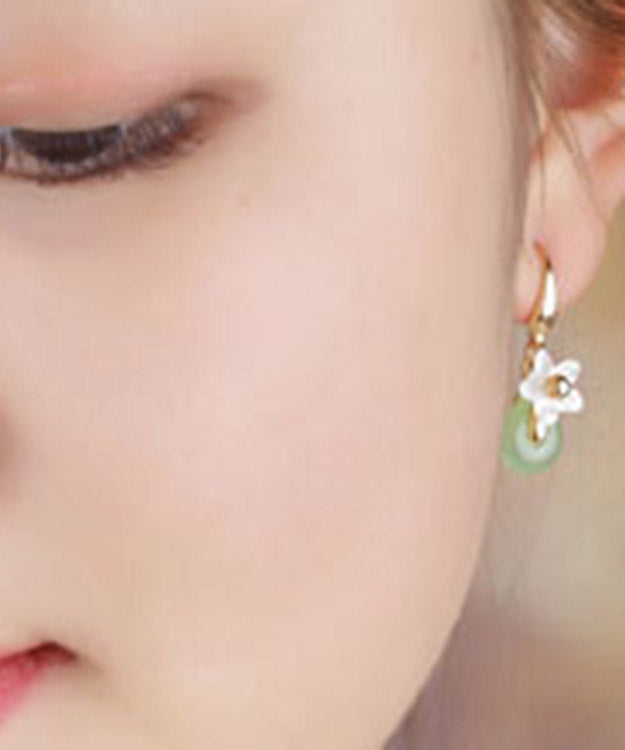 Regular Green Jade Shell Flower Drop Earrings LY2202 - fabuloryshop