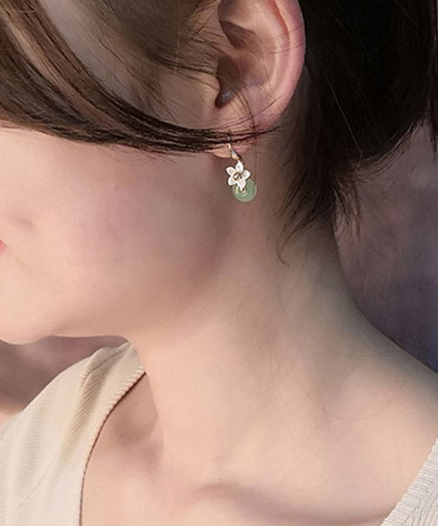 Regular Green Jade Shell Flower Drop Earrings LY2202 - fabuloryshop