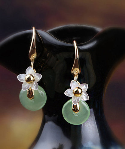 Regular Green Jade Shell Flower Drop Earrings LY2202 - fabuloryshop