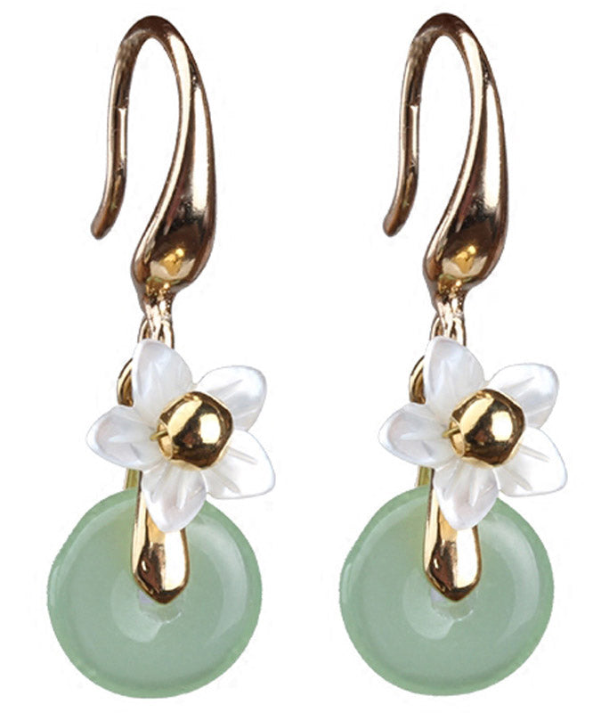 Regular Green Jade Shell Flower Drop Earrings LY2202 - fabuloryshop