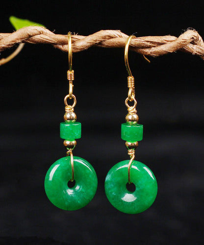 Regular Green Silver Overgild Jade Safety Buckle Drop Earrings TW1009 - fabuloryshop