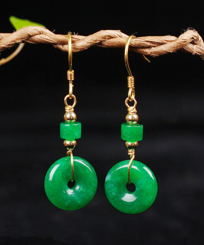 Regular Green Silver Overgild Jade Safety Buckle Drop Earrings Ada Fashion