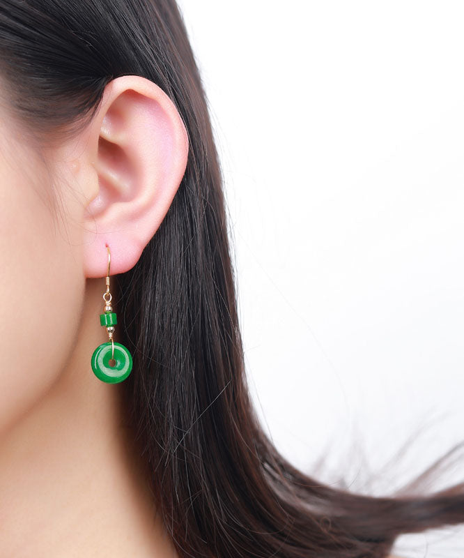 Regular Green Silver Overgild Jade Safety Buckle Drop Earrings Ada Fashion