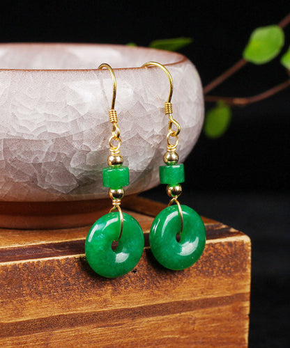 Regular Green Silver Overgild Jade Safety Buckle Drop Earrings TW1009 - fabuloryshop