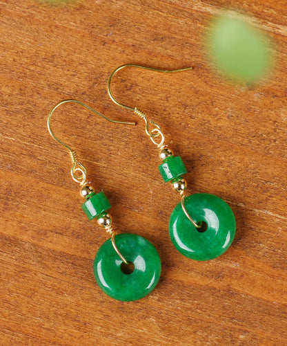 Regular Green Silver Overgild Jade Safety Buckle Drop Earrings TW1009 - fabuloryshop