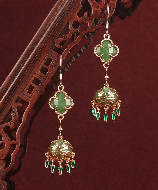 Regular Green Sterling Silver Overgild Coloured Glaze Drop Earrings LY2288