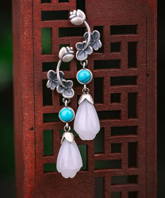 Regular Silk Sterling Silver Inladi Pearl Turquoise Drop Earrings Ada Fashion