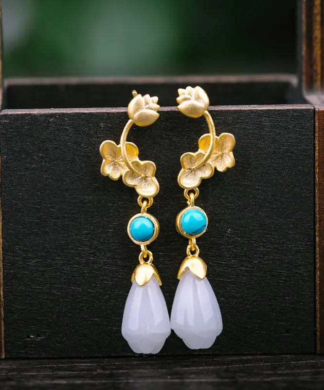 Regular Silk Sterling Silver Inladi Pearl Turquoise Drop Earrings Ada Fashion