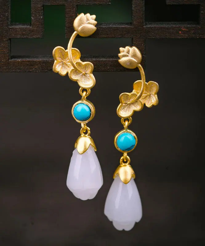 Regular Silk Sterling Silver Inladi Pearl Turquoise Drop Earrings Ada Fashion