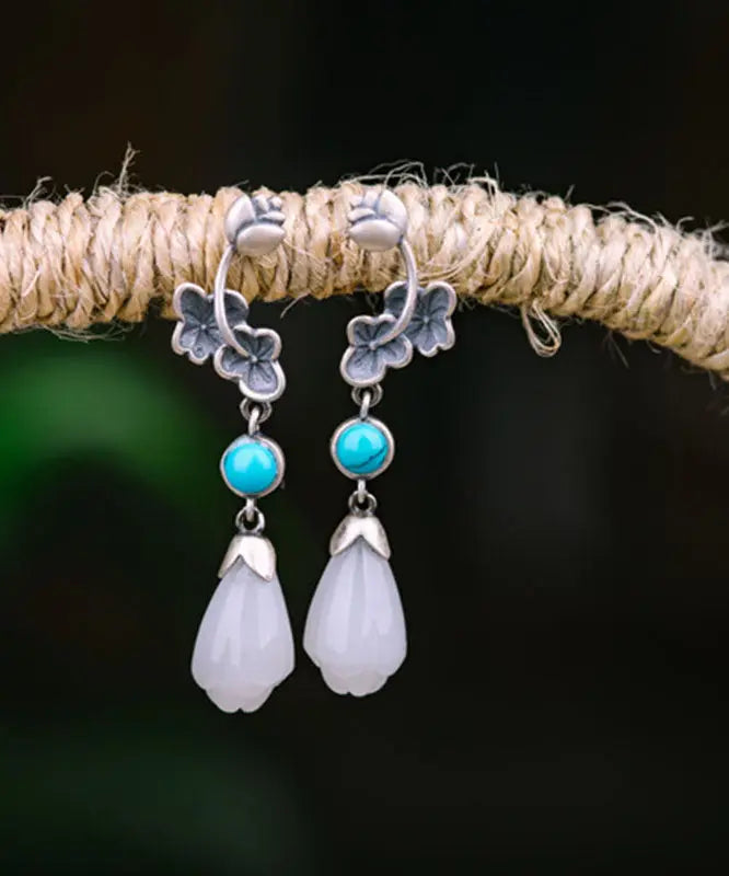 Regular Silk Sterling Silver Inladi Pearl Turquoise Drop Earrings Ada Fashion