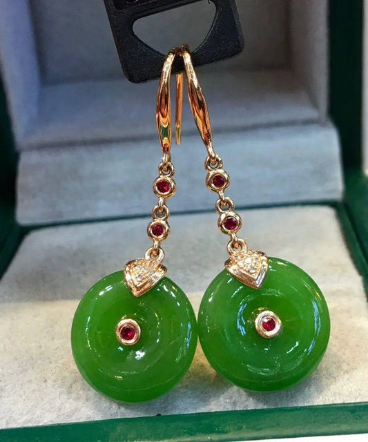 Regular Spinach Green Sterling Silver Inlaid Jade Drop Earrings Ada Fashion