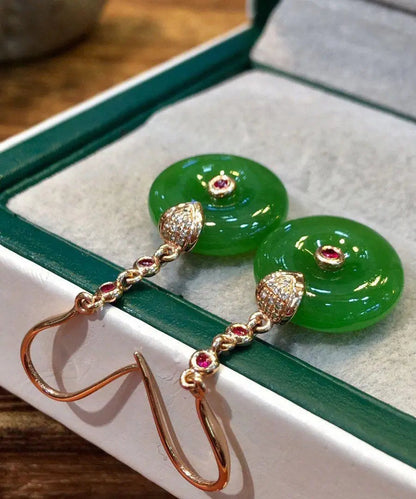 Regular Spinach Green Sterling Silver Inlaid Jade Drop Earrings Ada Fashion