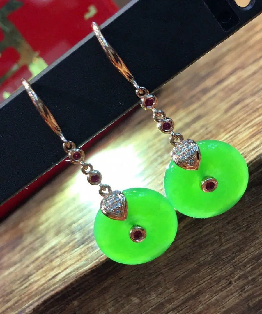 Regular Spinach Green Sterling Silver Inlaid Jade Drop Earrings Ada Fashion