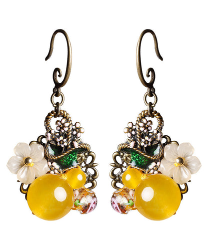 Regular Yellow Copper Pearl Coloured Glaze Oil Drip Floral Drop Earrings LY2320 - fabuloryshop