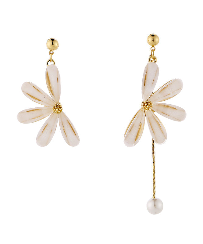 Retro Beige Asymmetricar Floral Alloy Pearl Resin Drop Earrings LY1786 - fabuloryshop