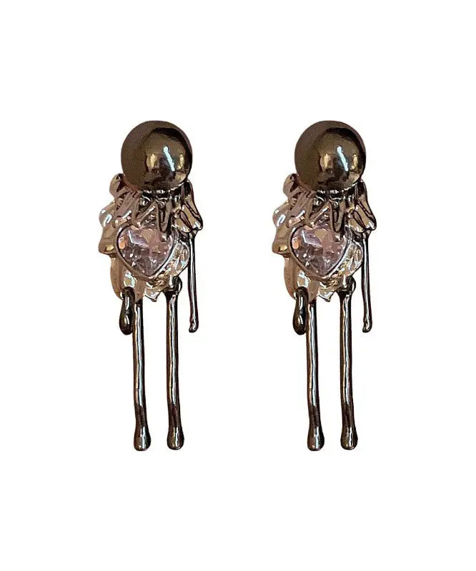 Retro Black Copper Zircon Love Tassel Drop Earrings Ada Fashion