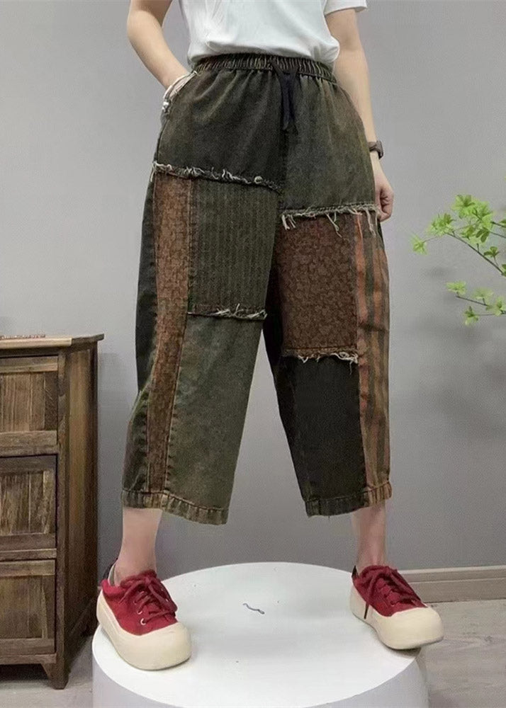 Retro Black Elastic Waist Patchwork Cozy Denim Straight Pants Summer LY4641 - fabuloryshop